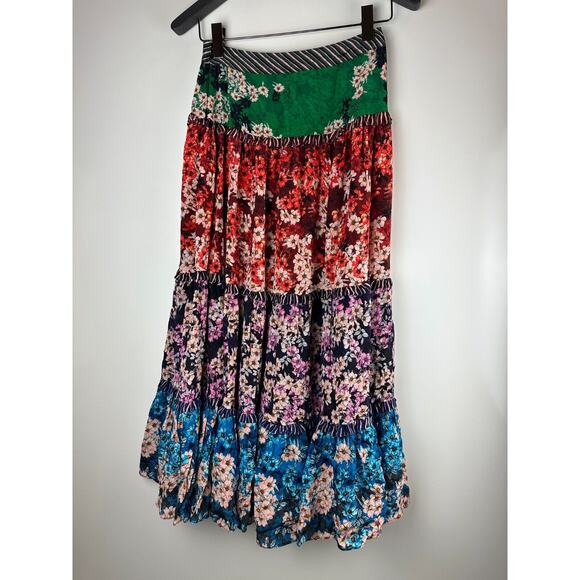 Anthropologie Bhanuni by Jyoti Anarosa Tiered Maxi Skirt Floral Boho Anthro Sz 4 - Picture 4 of 15